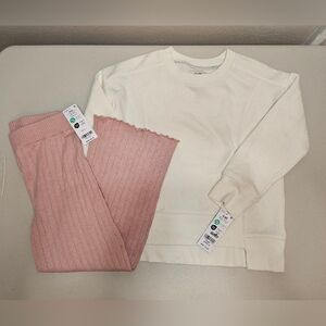 NWT OshKosh White Crewneck Sweater and Pink Ribbed Leggings Outfit Set Size 6